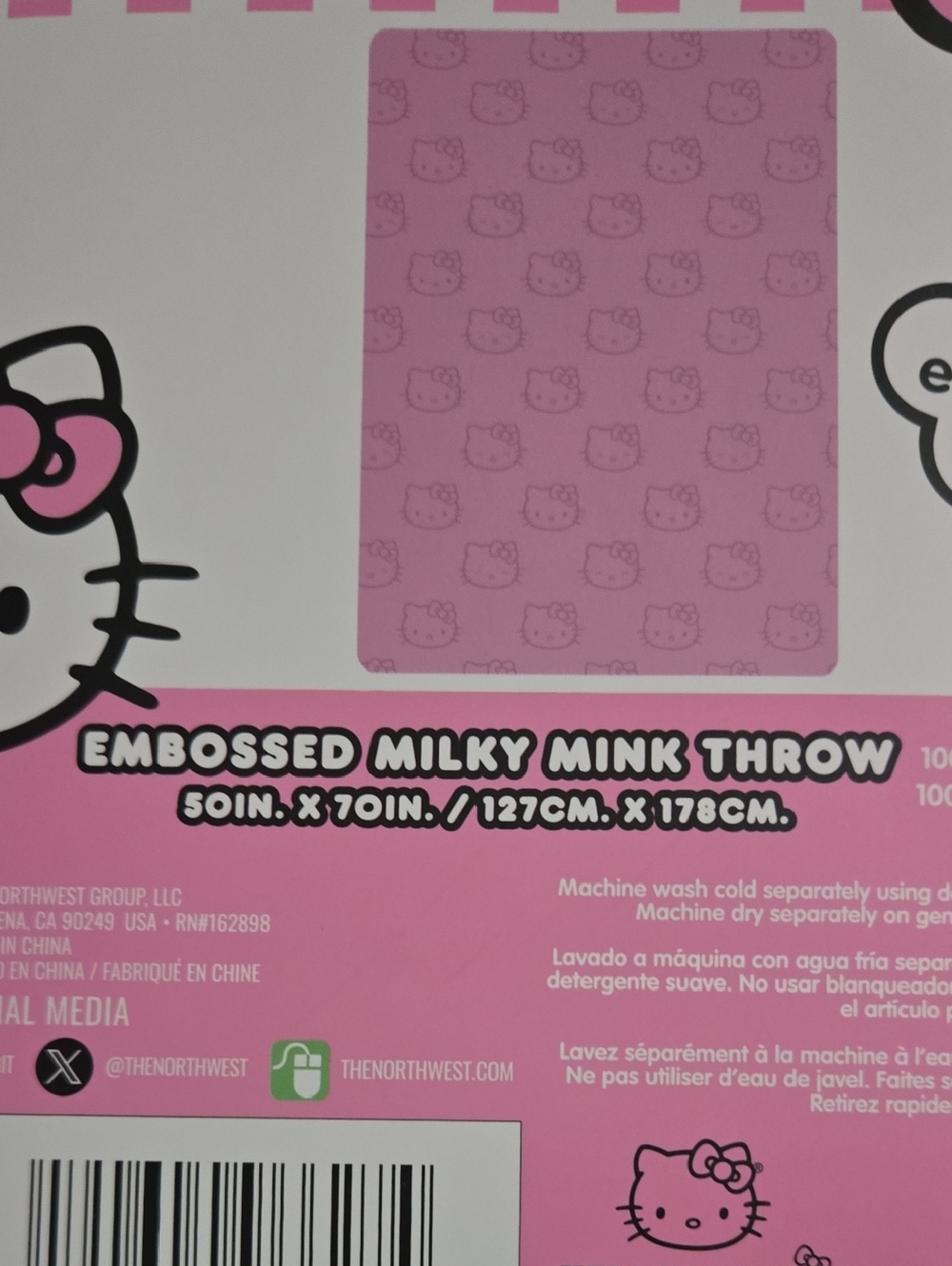 Hello Kitty Pink Embossed Plush Throw Blanket - Picture 2 of 2